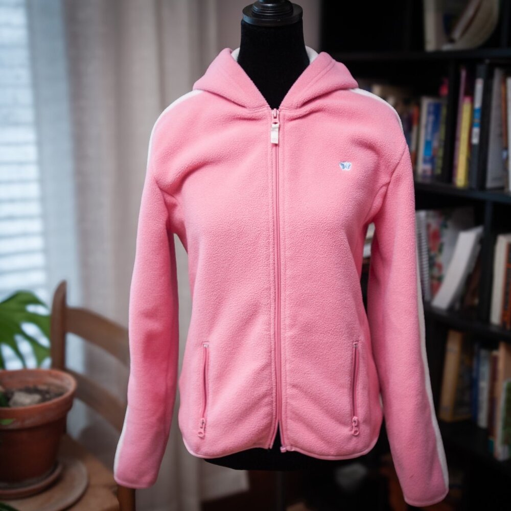 VTG Y2K 90s Aeropostale Zip Up Hoodie Fleece Pink Cream Butterfly Logo Women M